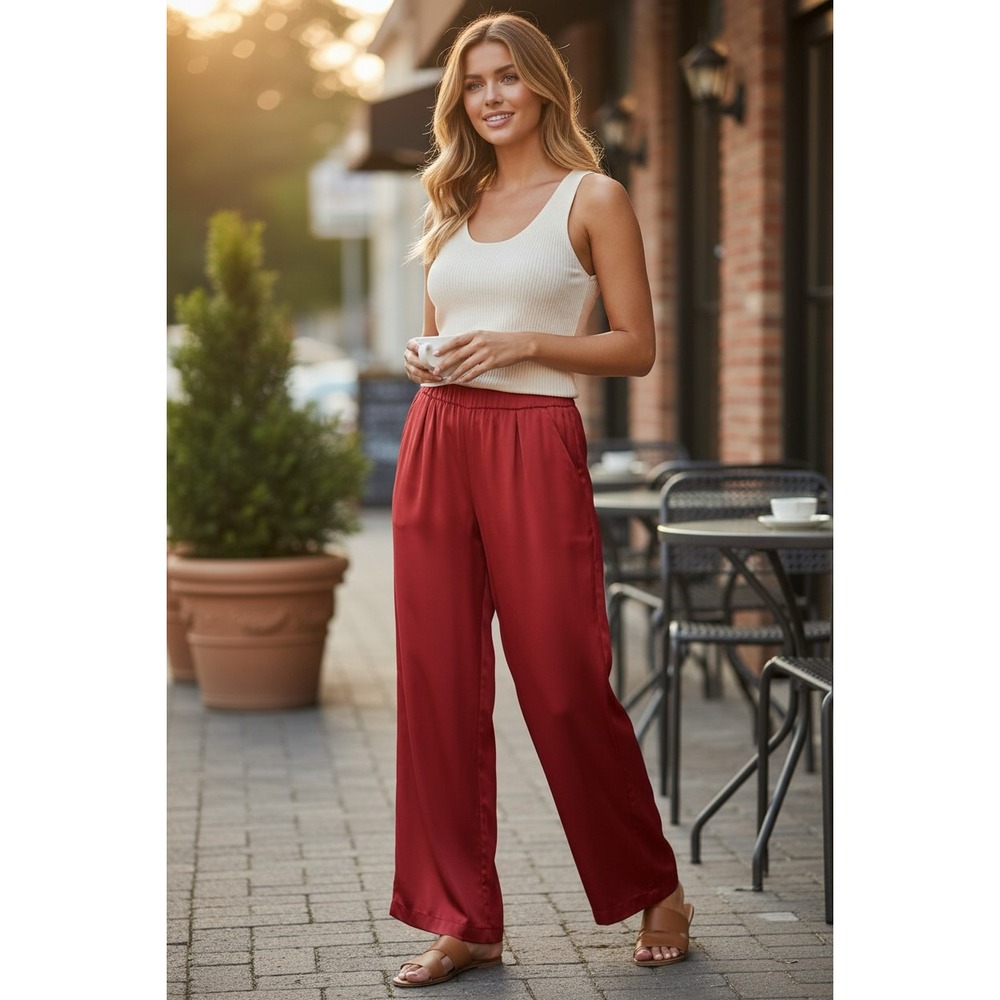 Fidelity Denim‎ Prose Wide Leg Pants Sunkissed Red High Rise Size S Coastal $228